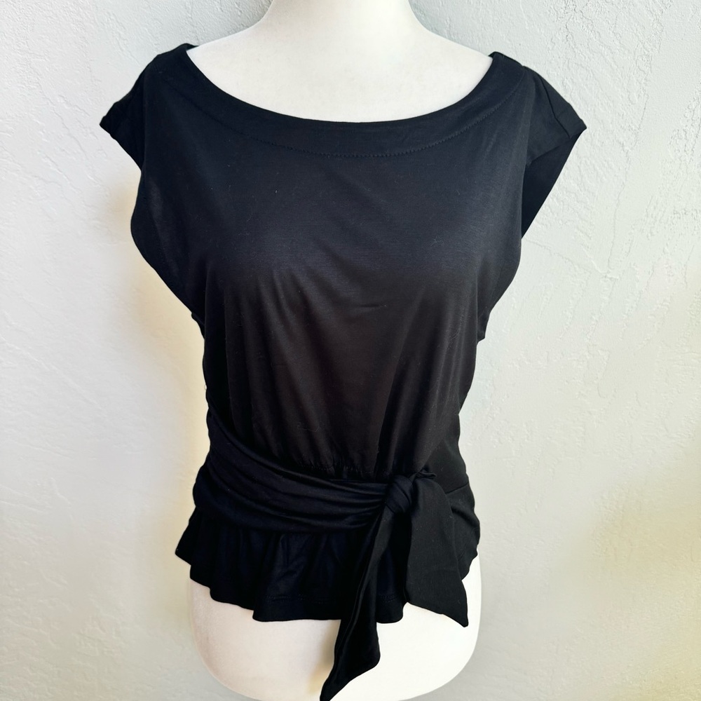 NWOT Anthropologie Black Tie Front Tee